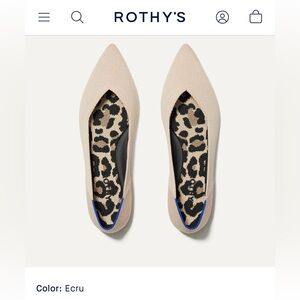 Rothy's Ecru Pointed Toe Flats with Leopard Insole